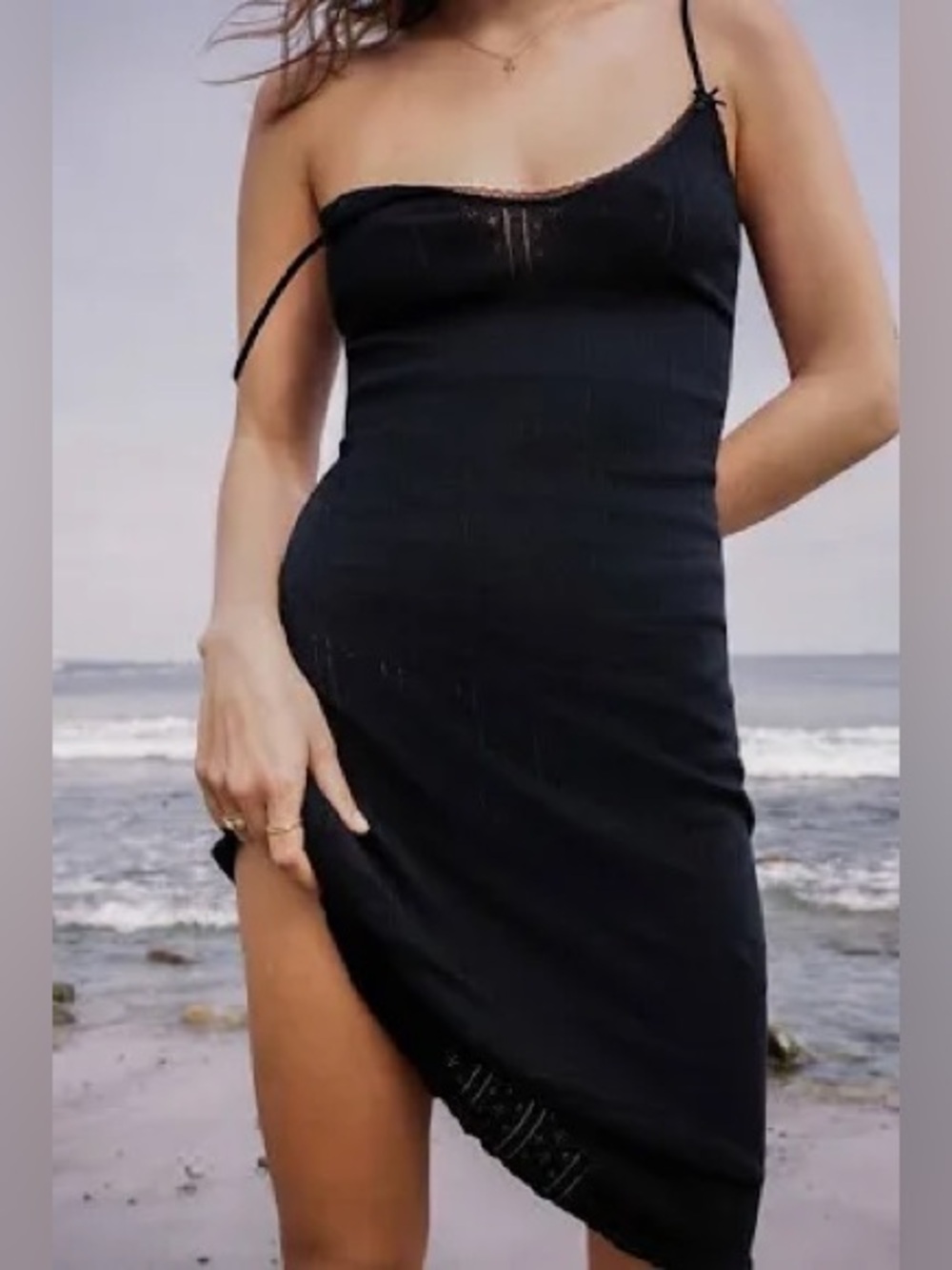 Cou cou intimates black Pointelle midi dress XS
